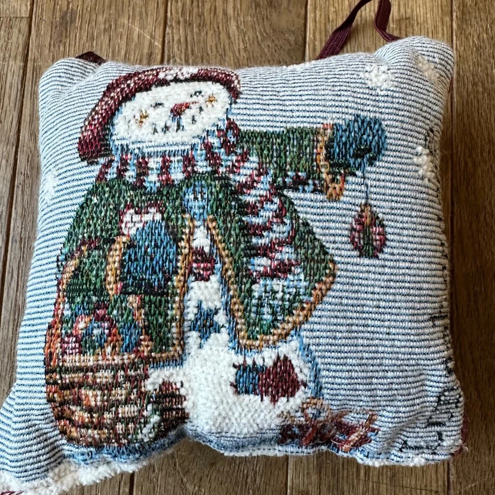 Longaberger Christmas Tapestry Pillow Ornaments Vtg Snowman Holiday Decor‎